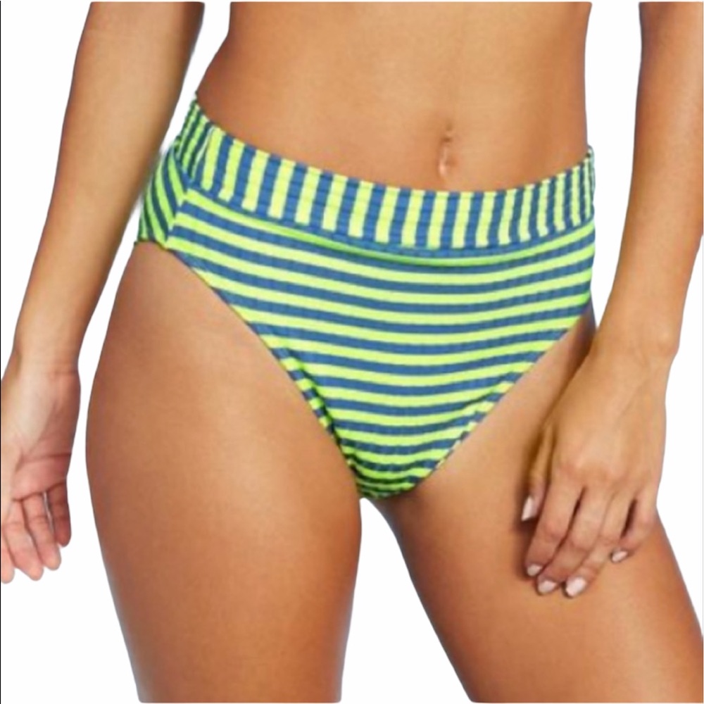 Xhilaration Neon Striped High Waisted Swim Bikini